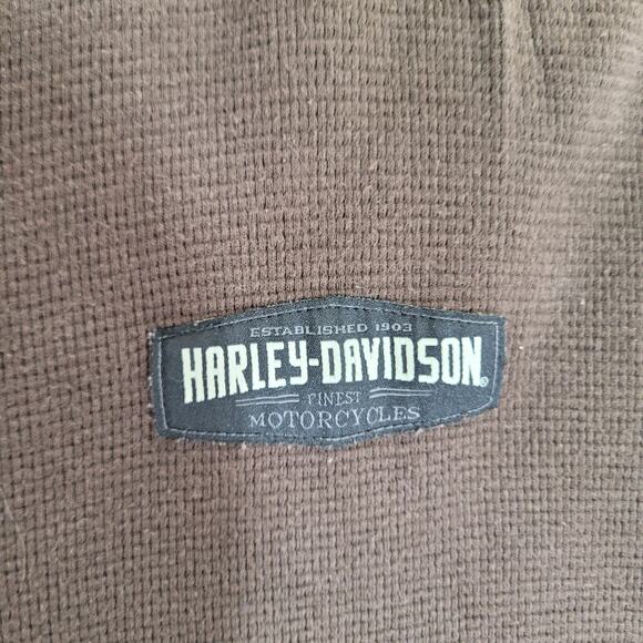 Harley Davidson Thermal Henley Shirt Mens XL Brown Elbow Patch Motorcycle Waffle - Picture 9 of 10
